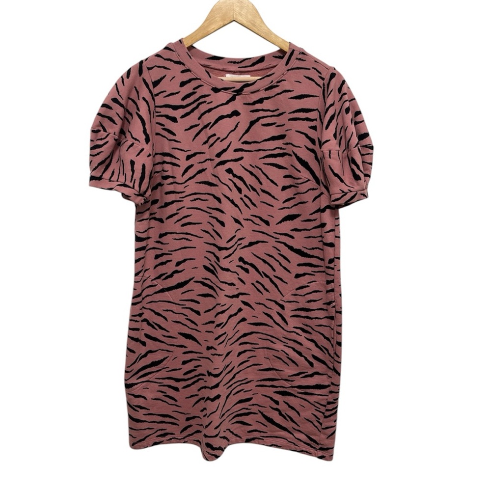 Velvet by Graham & Spencer Pink Zebra Print Puff Shoulder Terry Dress Size M